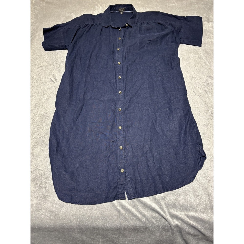 Baird McNutt Irish J. Crew Women Size M Blue Linen Button Shirt Dress AY623